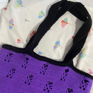 purple crochet/knitted beach shoulder bag