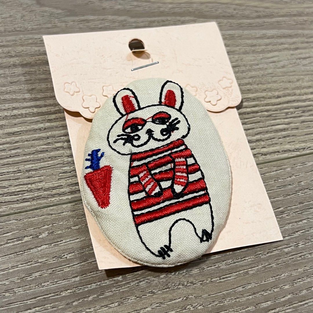 Quirky rabbit padded fabric brooch