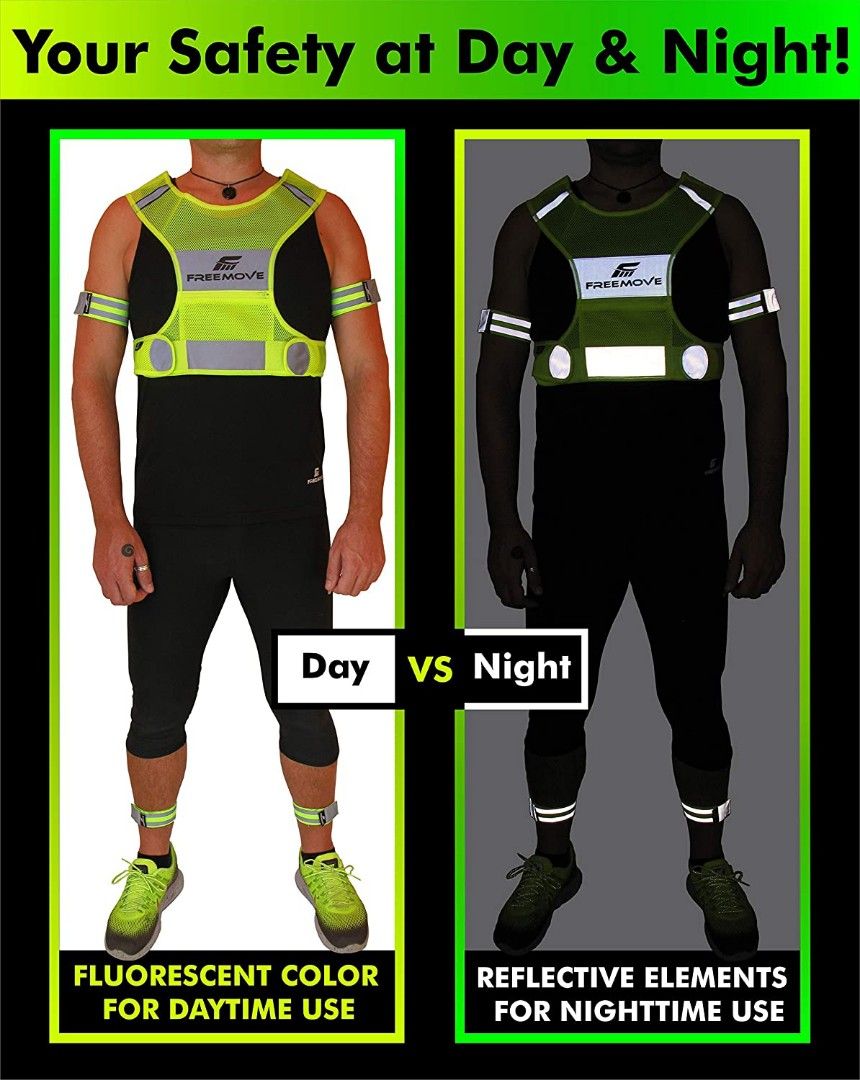  FREEMOVE Reflective Vest Running Gear + 2 Bands &  Bag/Ultralight & Comfy Safety Vests
