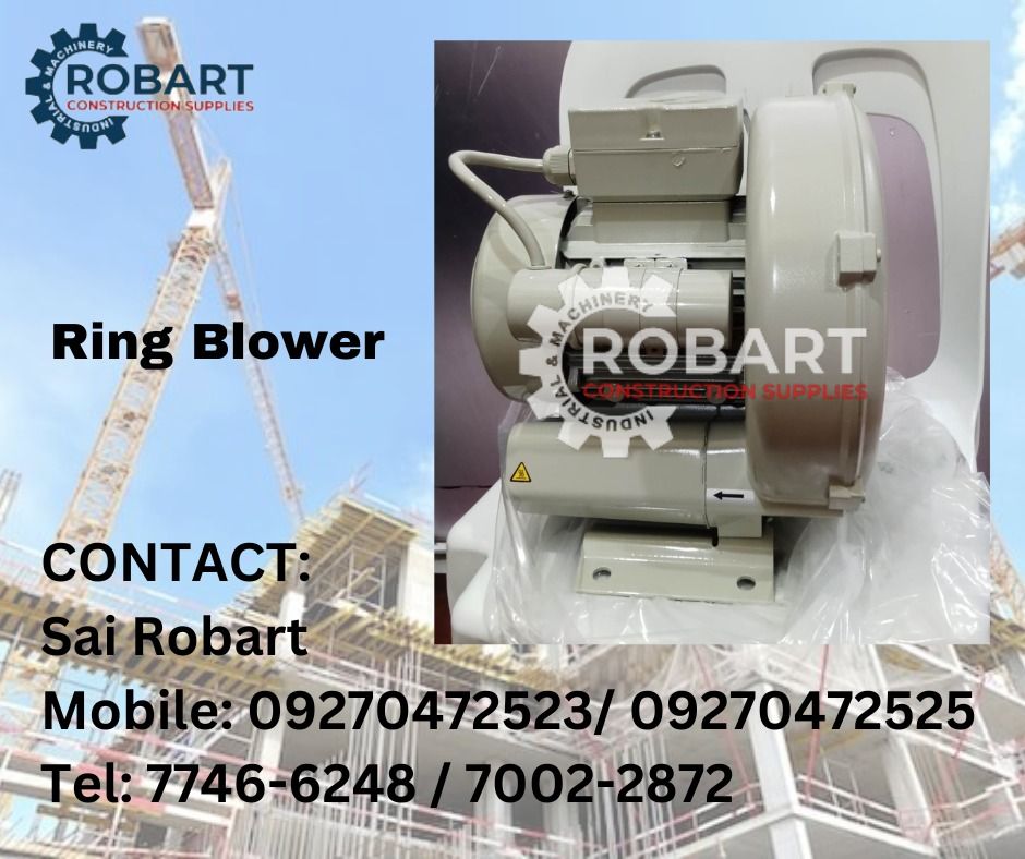 Ring Blower 1.2hp (Category: Construction Tools & Equipment) located in Manila. Submitted by robartehm (Listing ID 1230924987, Image 1). Description: Ring Blower ROBART CONSTRUCTION SUPPLIES Note: Prices are subject to change without prior notice. For inquiries: For FAST TRANSACTION: Call: Sai Robart - 09270472523 Viber: Katie/ Sai Robart - 09270472525 Email: sairobart3@gmail.com.