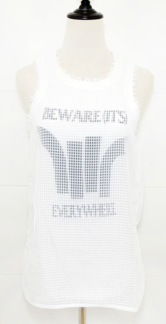 SACAI White Cotton Knit Mesh Layered Beware It's Everywhere Print