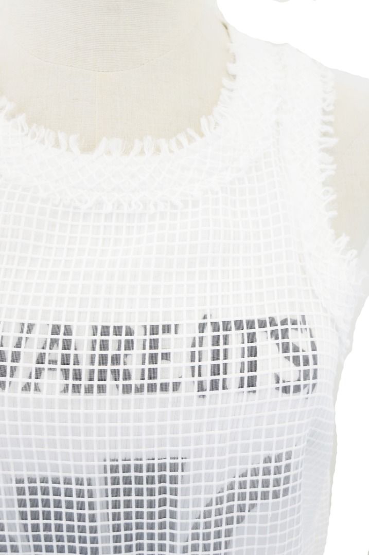 SACAI White Cotton Knit Mesh Layered Beware It's Everywhere Print