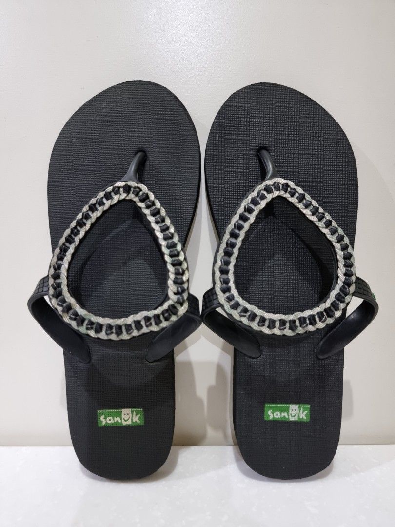 Sanuk Ibiza Monaco Rhinestone Flip Flops Sandals Black Size 7 8