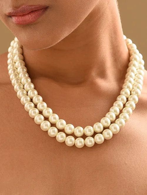 Shell Pearl Double Line Necklace Women s Fashion Jewelry