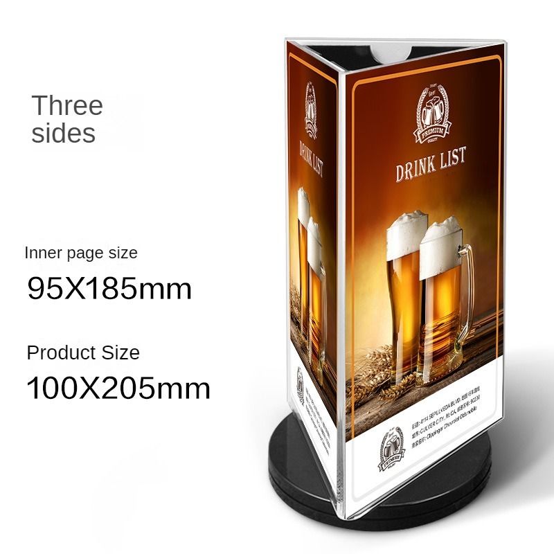 Triangle Menu Stand 360 Degree Rotating Three Side Acrylic Menu Paper