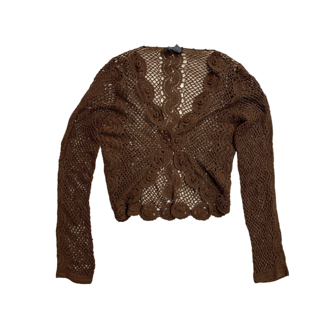 Vintage Brown Crochet Cardigan Shrug, Women's Fashion, Tops, Others ...