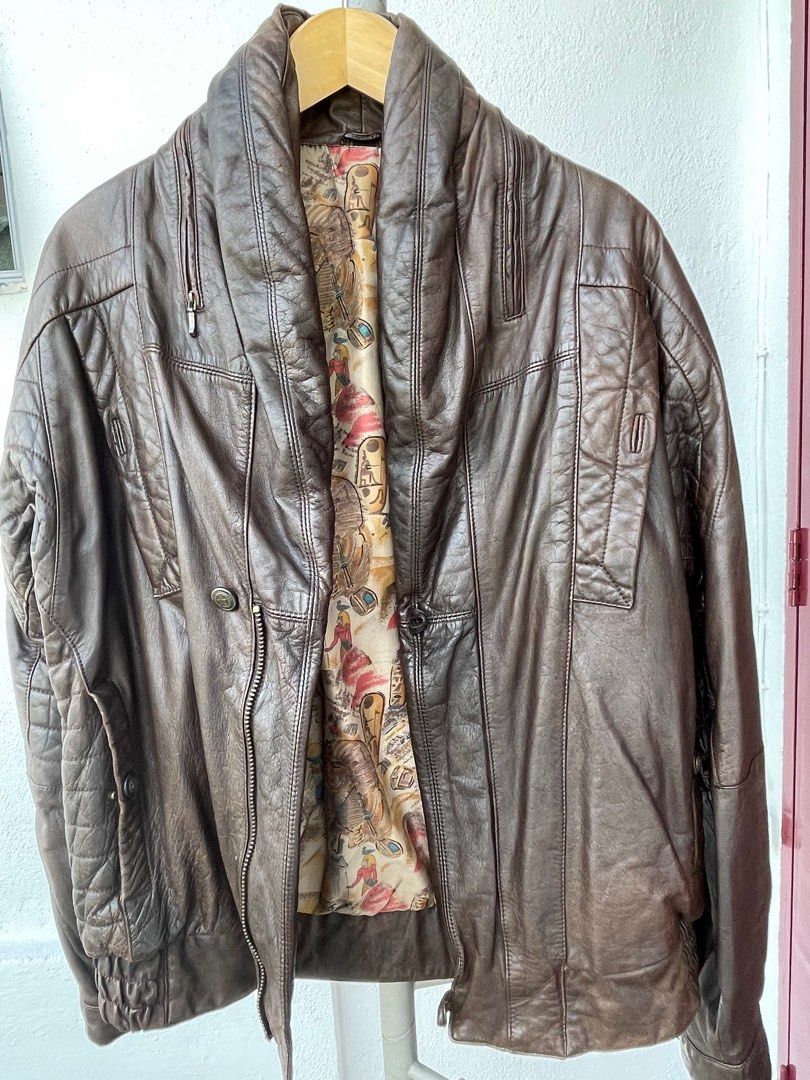 Vintage Brown Leather Jacket Batwing style