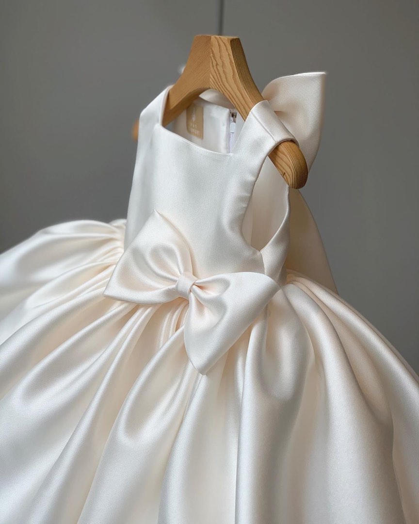 White Satin Flower Girl Dress Babies Kids Babies Kids