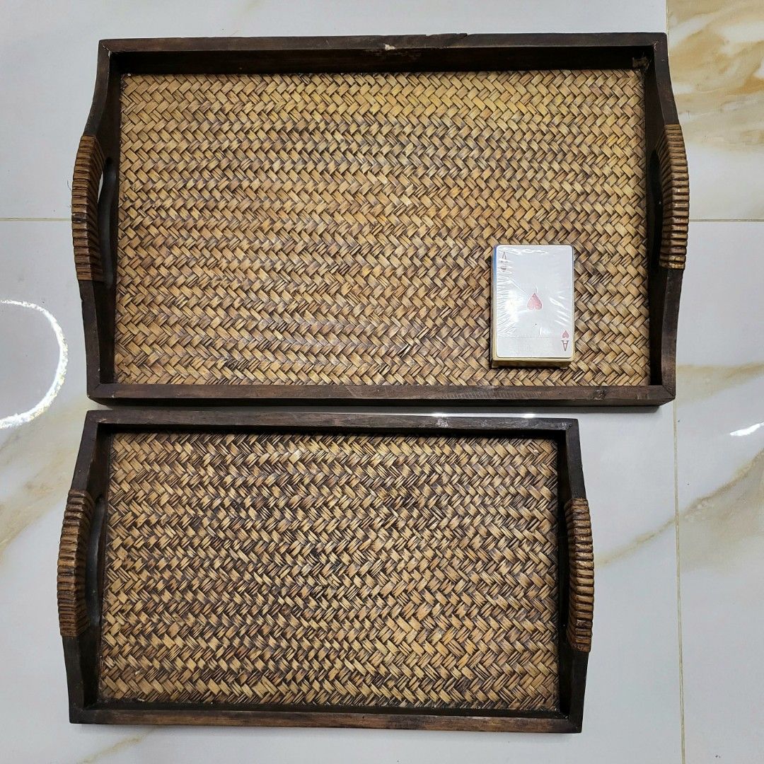 Wood rattan woven serving tray set (Balinese / Country tray), Furniture