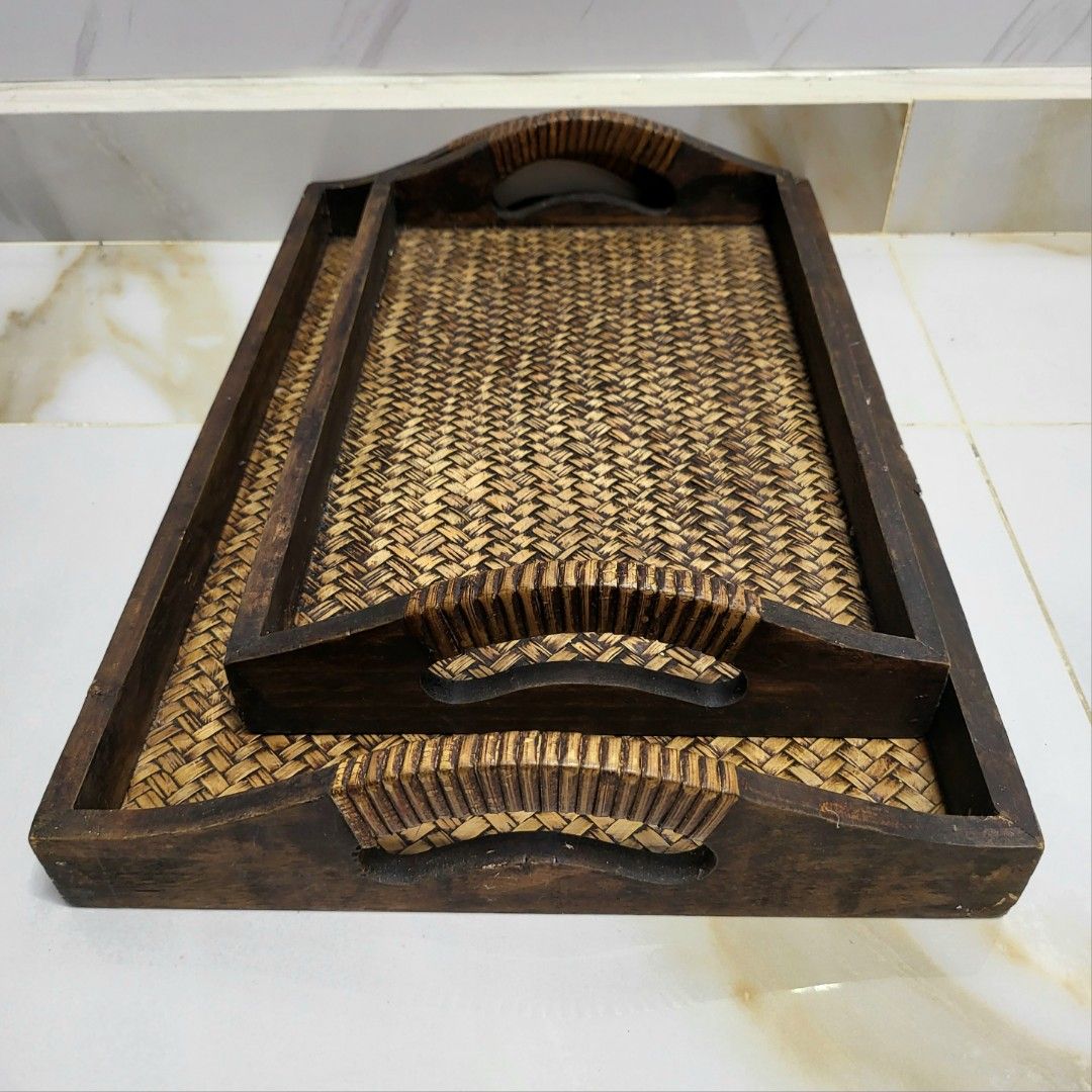 Wood rattan woven serving tray set (Balinese / Country tray), Furniture