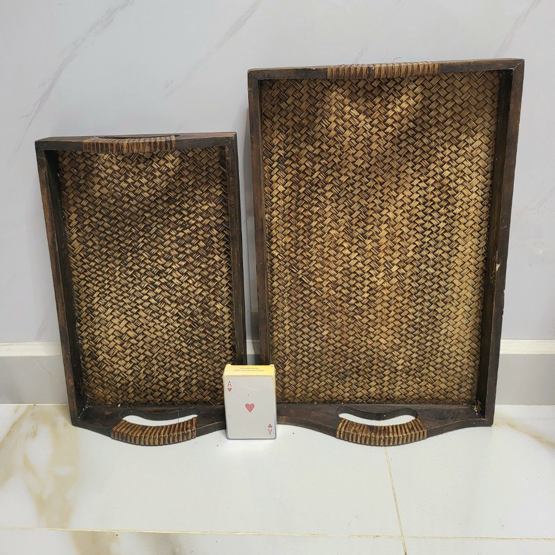 Wood rattan woven serving tray set (Balinese / Country tray), Furniture