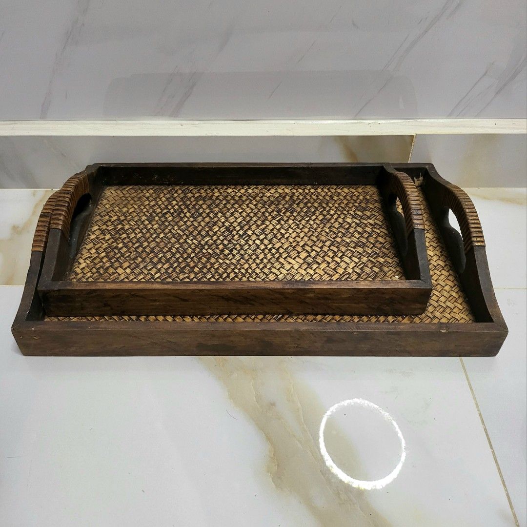 Wood rattan woven serving tray set (Balinese / Country tray), Furniture