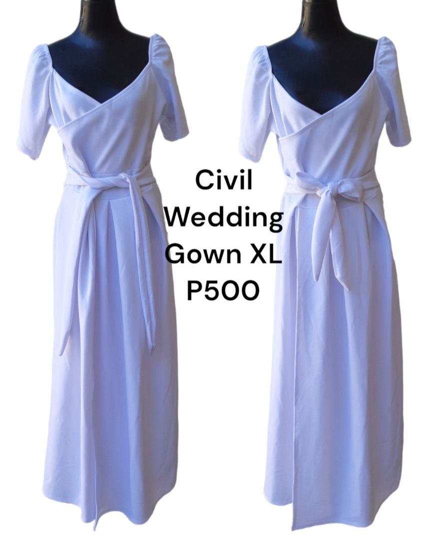 XXL Civil Wedding Gown White Long Dress Bridal Gown, Women's Fashion ...