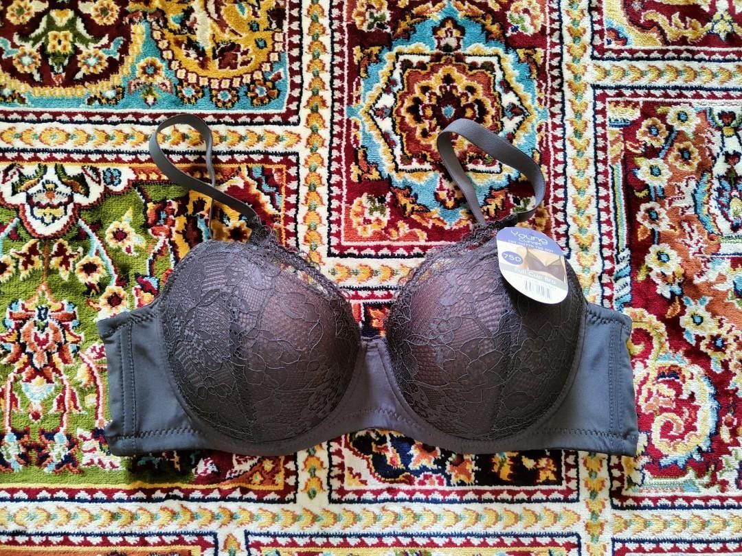 Young 75D curves full cup navy blue sexy bra with lace Lengkung 75D ...