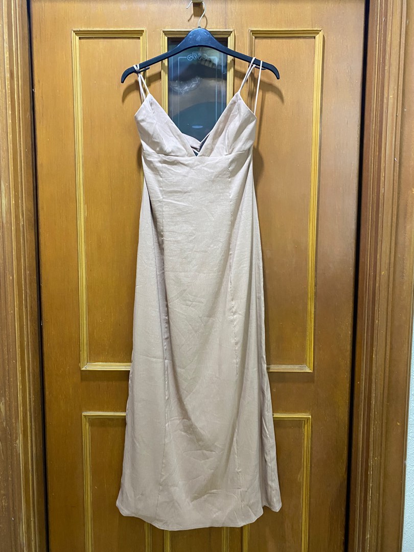 Zara Beige Linen Dress on Carousell