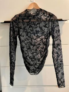 【Zara】植絨網紗上衣-S