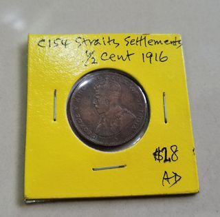 1916 Straits Settlement King George V Half Cent copper coin