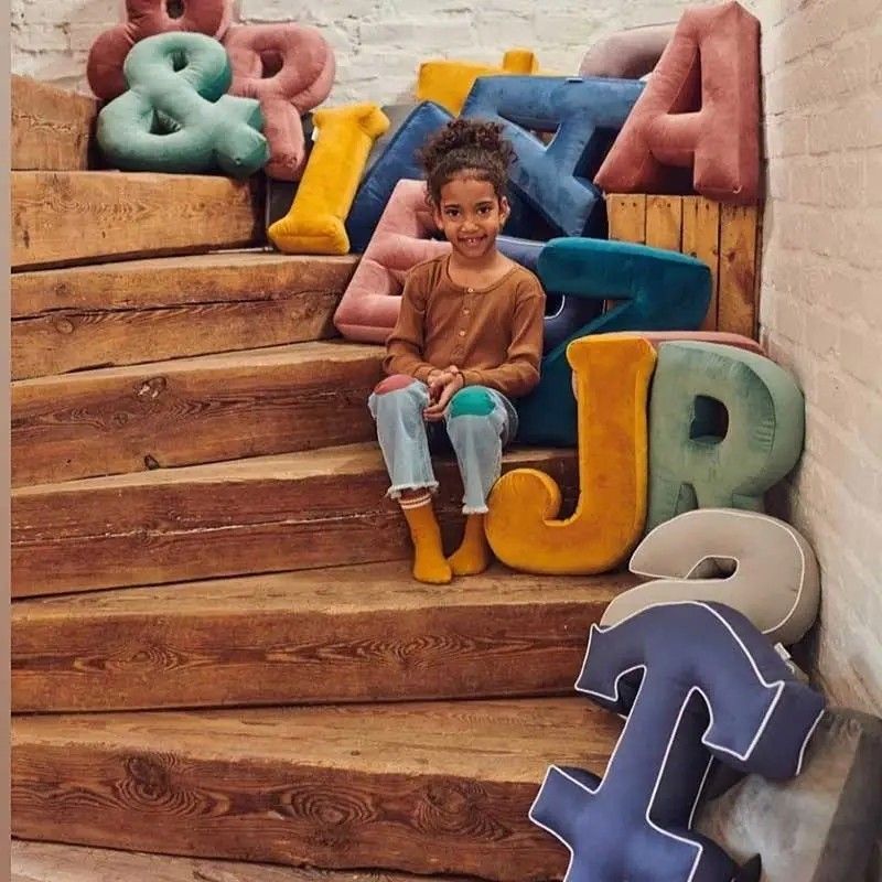 1pc Velvet 3D Letters Throw Pillow Hand Alphabet Pillow Custom