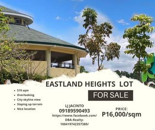 519 sqm Overlooking vacant lot in Eastland Heights, Antipolo City