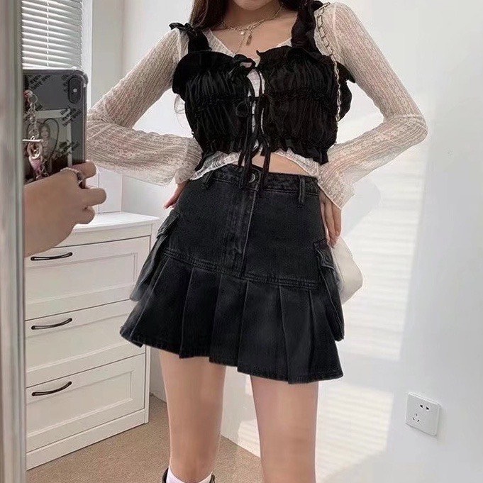 Korean Fashion High-waisted Ruffles Pleated Skirt - Kawaii Fashion Shop