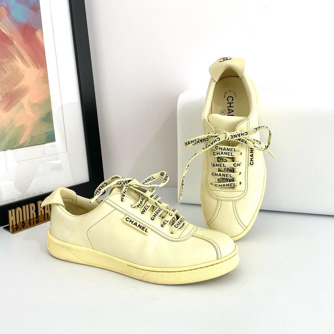 Chanel White Leather Logo Lace Up CC Low Top Sneakers Size 36 Chanel  TLC
