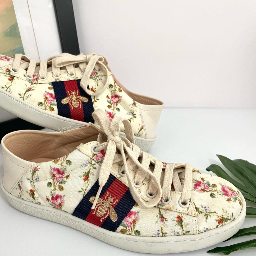 Authentic Gucci Ace Flower White Sneakers