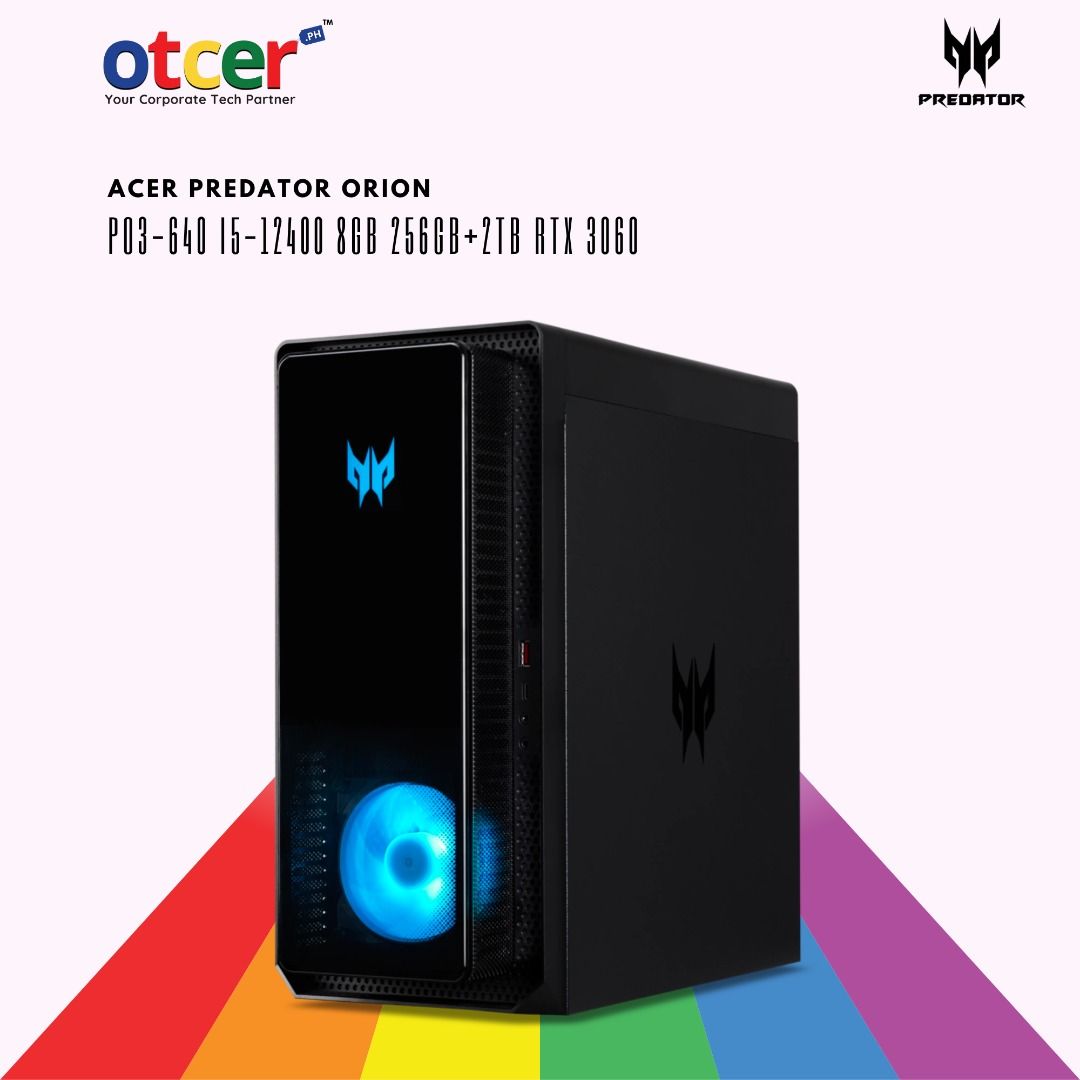 Acer Predator Orion PO3-640 (Category: Desktops) located in Pasig City. Submitted by otcer.philippines (Listing ID 1235066375, Image 1). Description: Experience the convergence of power, performance, and unparalleled design with the Acer Predator Orion PO3-640. With its i5-12400 processor, 8GB RAM, RTX 3060 Graphics, and a generous 256GB + 2TB storage, it stands at the forefront of gaming excellence. Yours for just Php 94,990.00. Visit www.otcer.