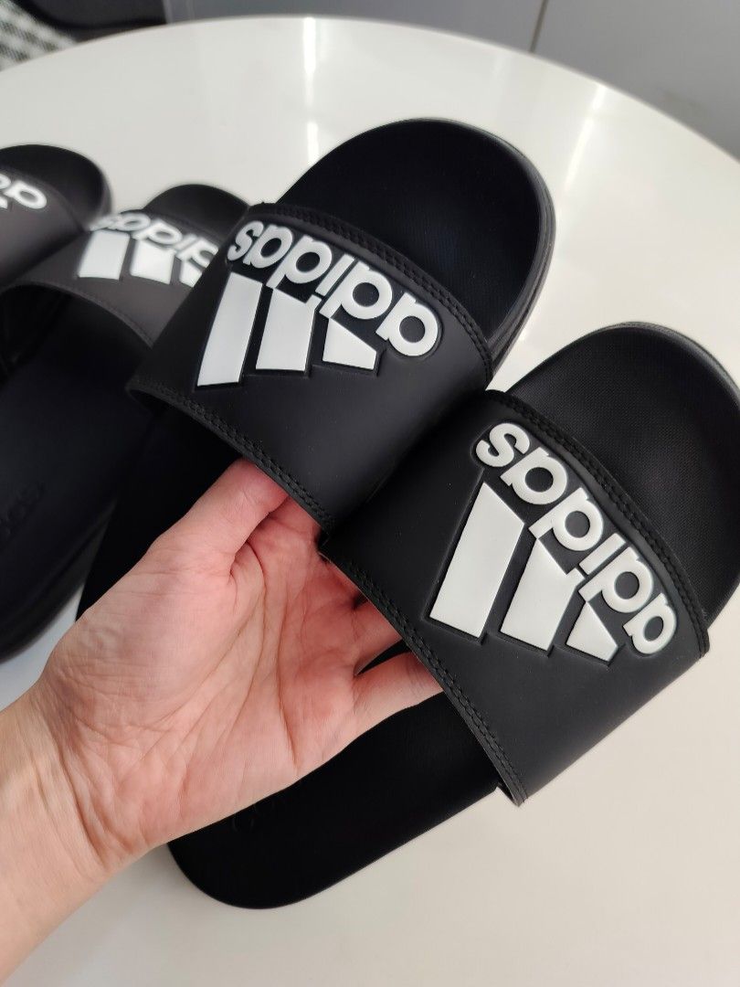Adidas all black slippers store