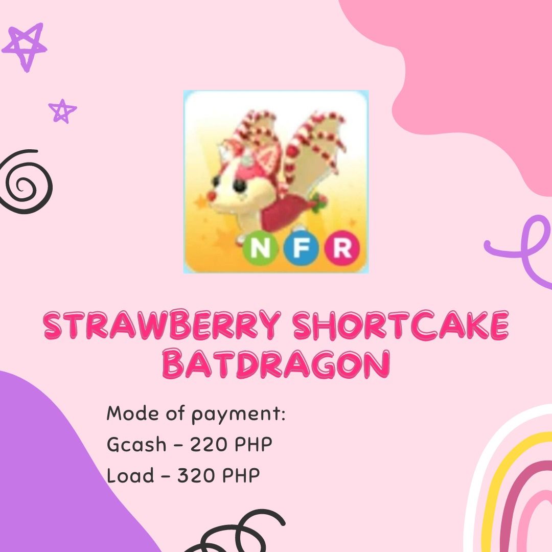 ADOPT ME NFR STRAWBERRY SHORTCAKE BATDRAGON (NEON FLY RIDE) on Carousell