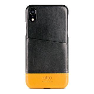 iPhone XR Alto插卡皮革手機殼 黑黃 