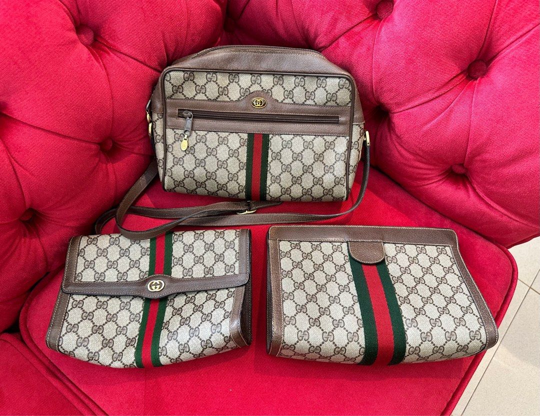 Authentic Gucci Sherry line Clutch & sling bag (Category: Luxury Bags & Wallets) located in Pasig City. Submitted by closetqueen8888 (Listing ID 1235019645, Image 1). Description: Authentic Gucci Sherry Line Clutch & Sling bag *** Individually priced per bag *** Clutch (Right) Clutch (Left) SOLD Ophidia Sling Buyer shoulders shipping fee.