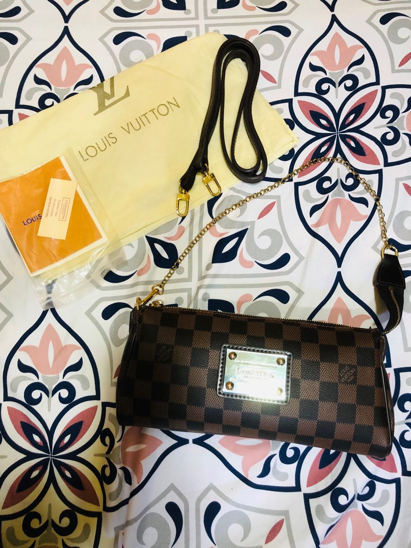 Authentic Louis Vuitton Damier Ebene Two Way Eva Clutch, Luxury, Bags &  Wallets on Carousell