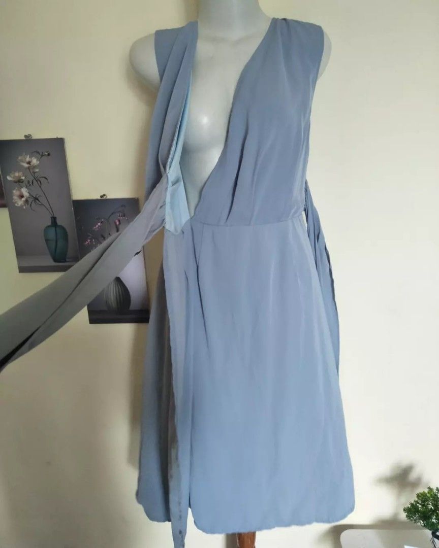 Baby Blue wrap midi Dress premium like new on Carousell