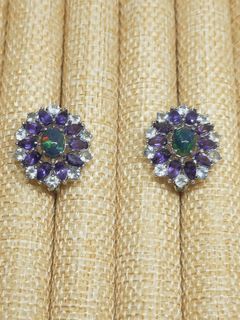 Black Opal with Aquamarine and Amethyst S925 Sterling Silver