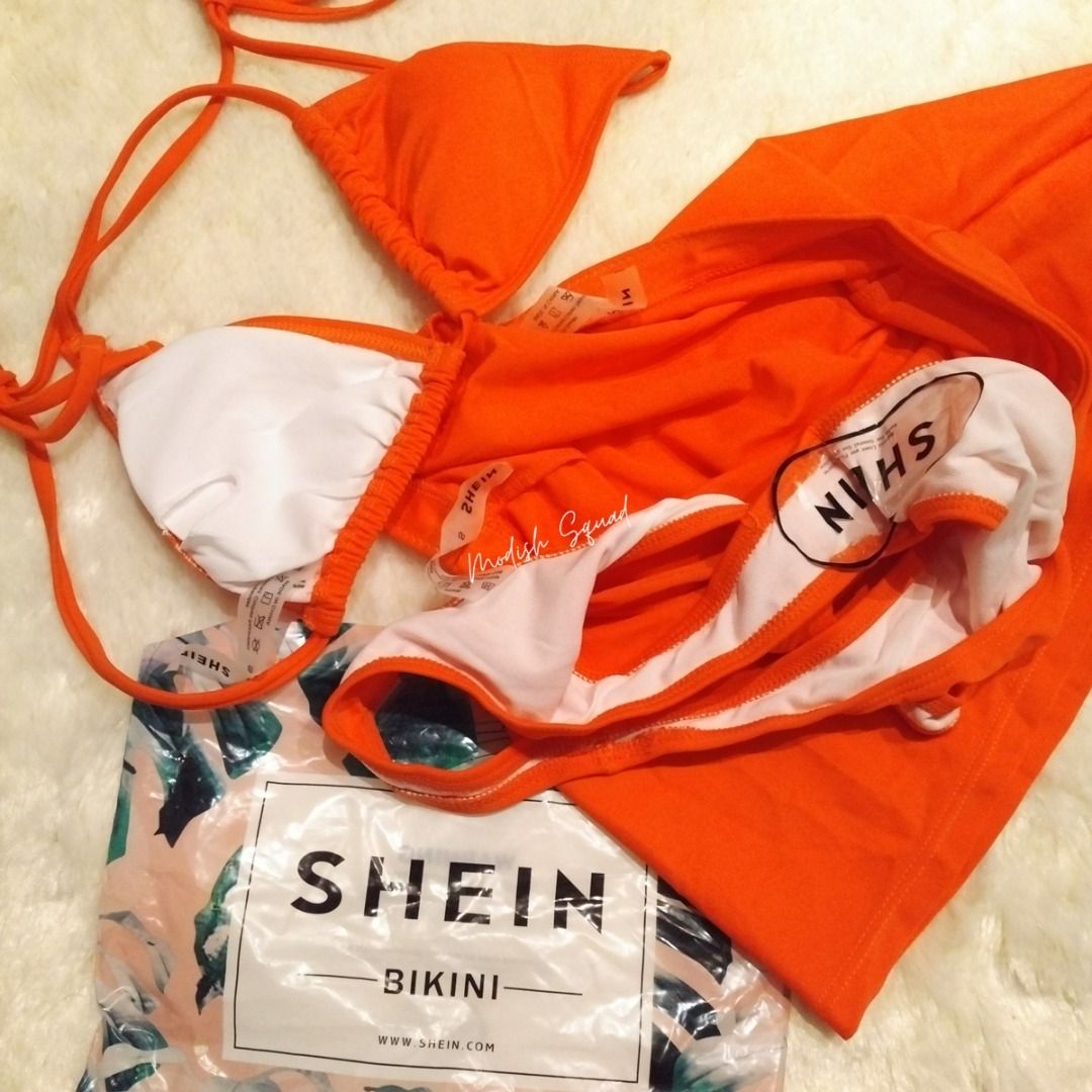 BNEW 3pcs SHEIN Bikini Set Bikini Top Bikini Bottom Skirt Orange