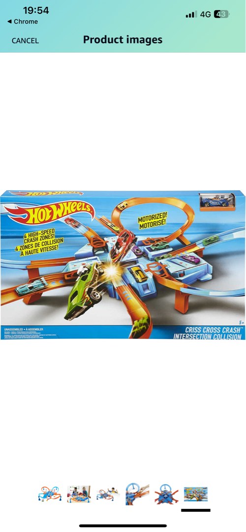 Hot Wheels Criss Cross Crash 4 Way Crash Zone Motorized Race Way With One  Car