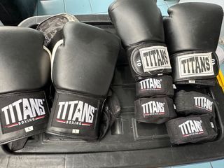 Boxing gloves with hand wraps
