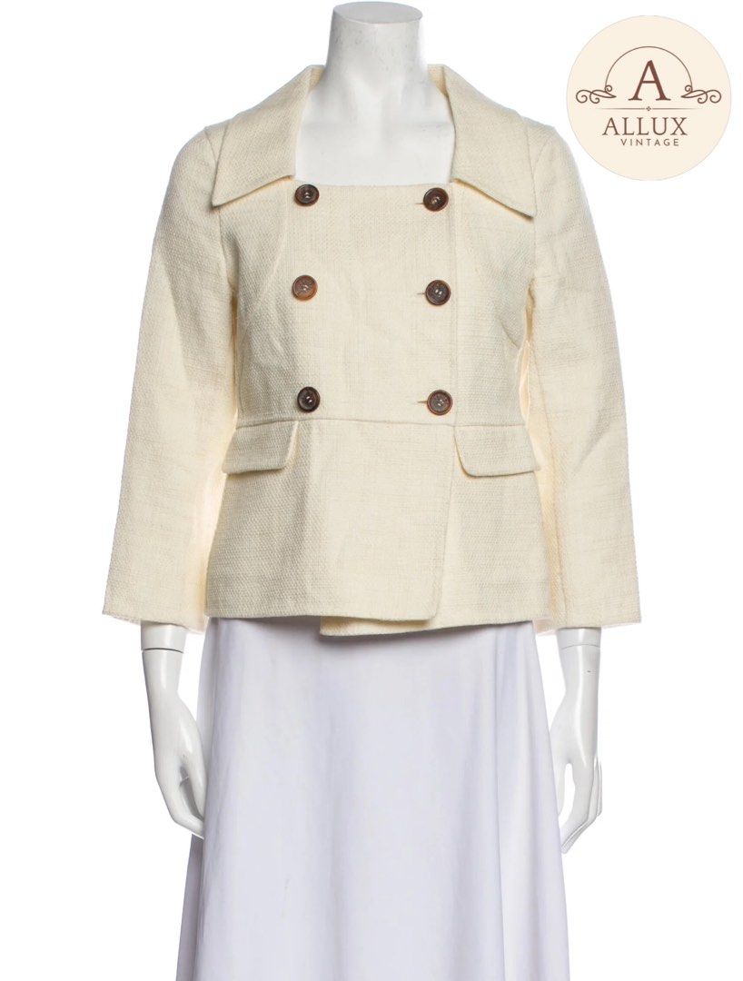 Celine vintage] Celine Vintage Jacket奶白色方領翻領雙排扣中古外套