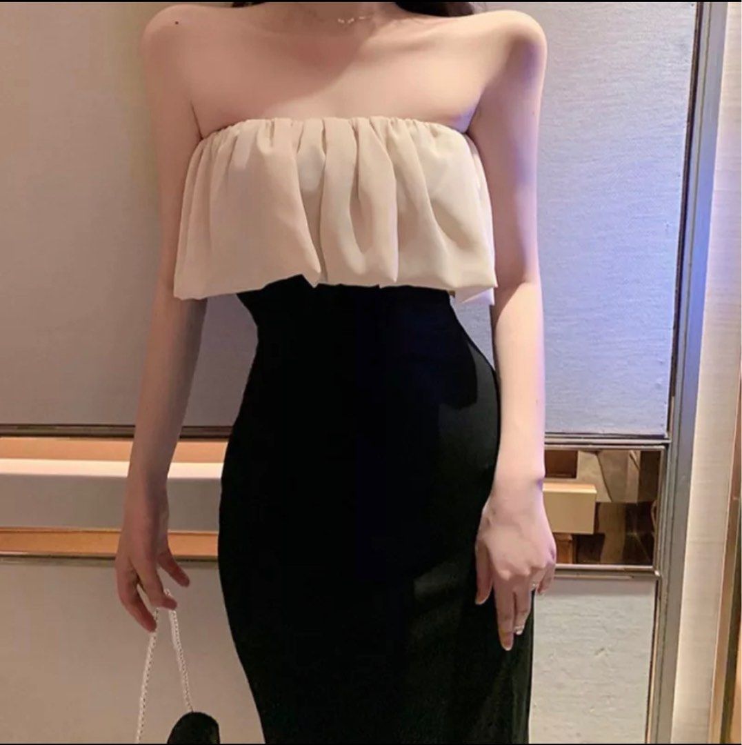 Sexy Chest Wrap Long Dress, Fesyen Wanita, Pakaian Wanita, Gaun & Rok