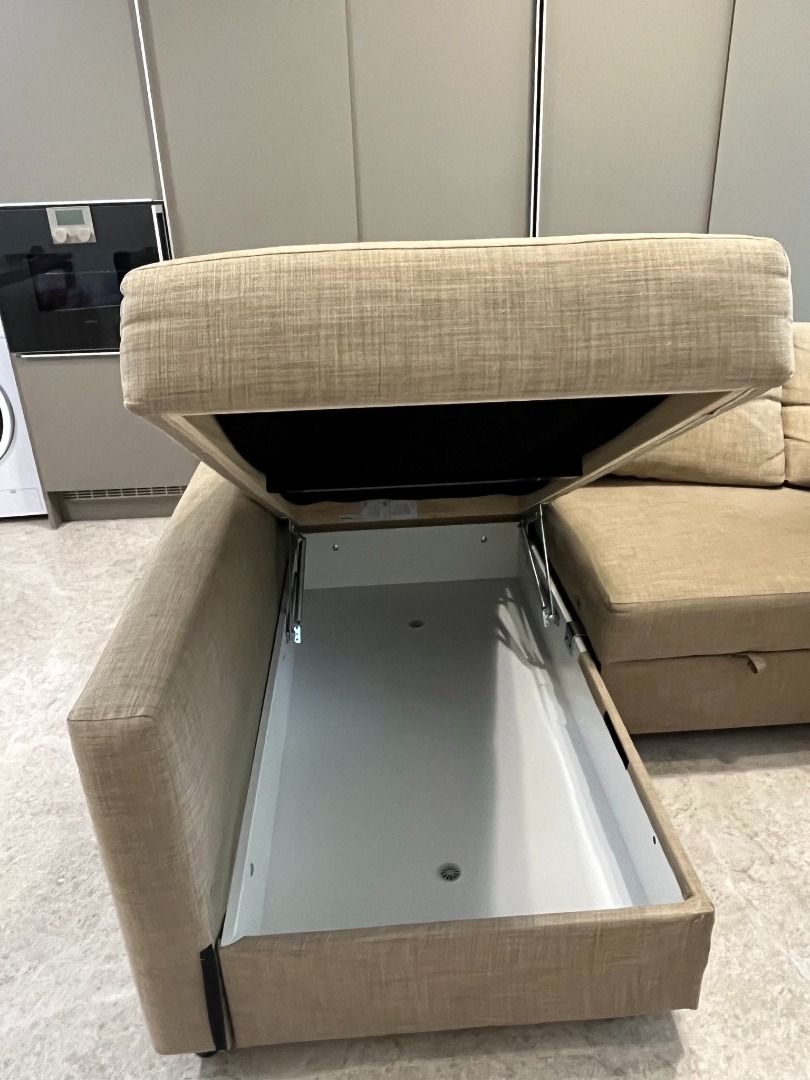 Corner sofabed with storage, Hyllie beige, Furniture & Home Living