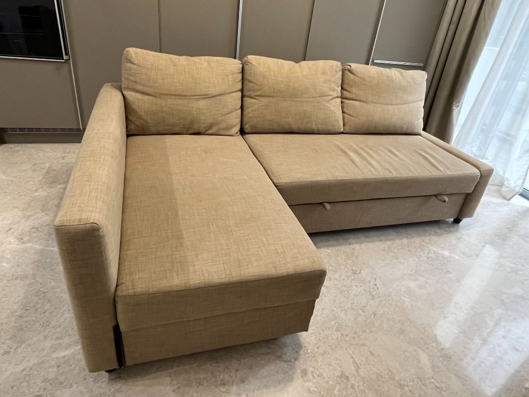 Corner sofabed with storage, Hyllie beige, Furniture & Home Living