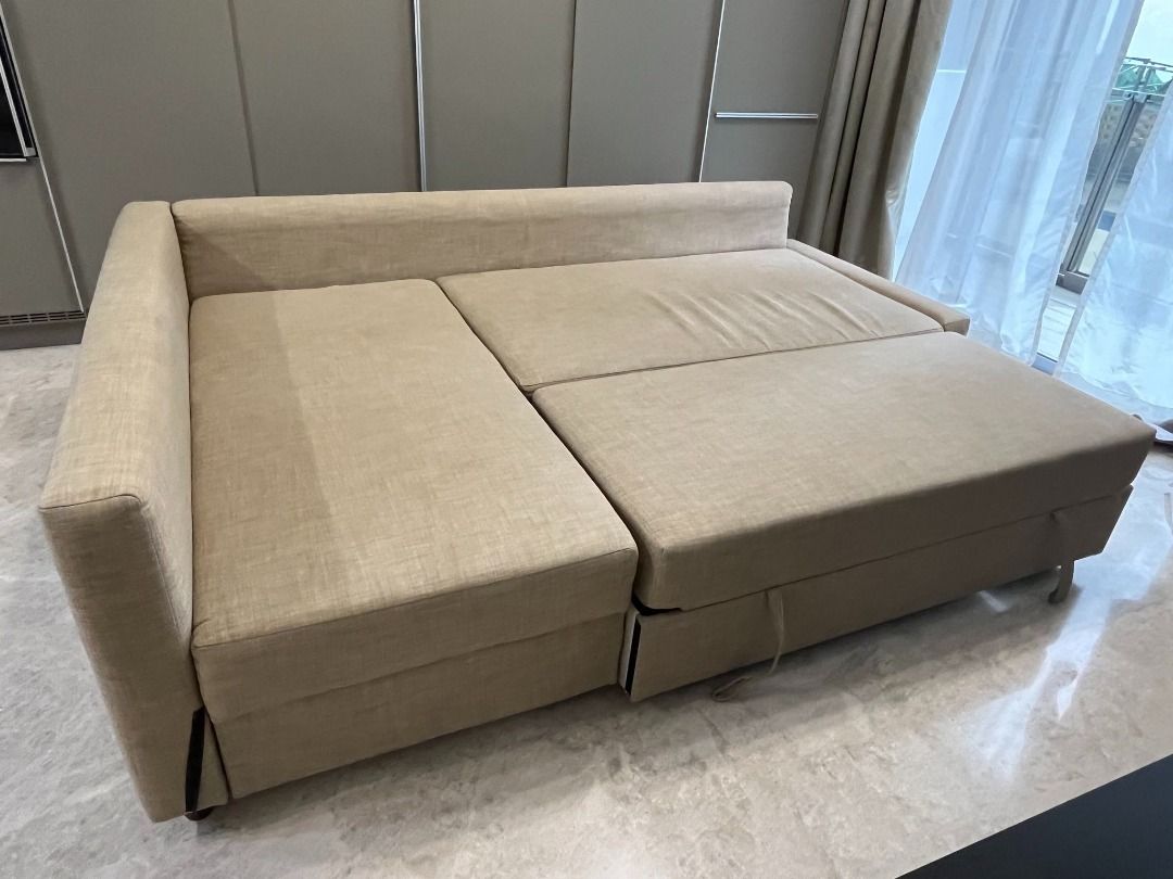 Corner sofabed with storage, Hyllie beige, Furniture & Home Living