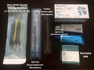 Dental Materials (curettes, dycal applicator, cotton plier, light body, IRM)
