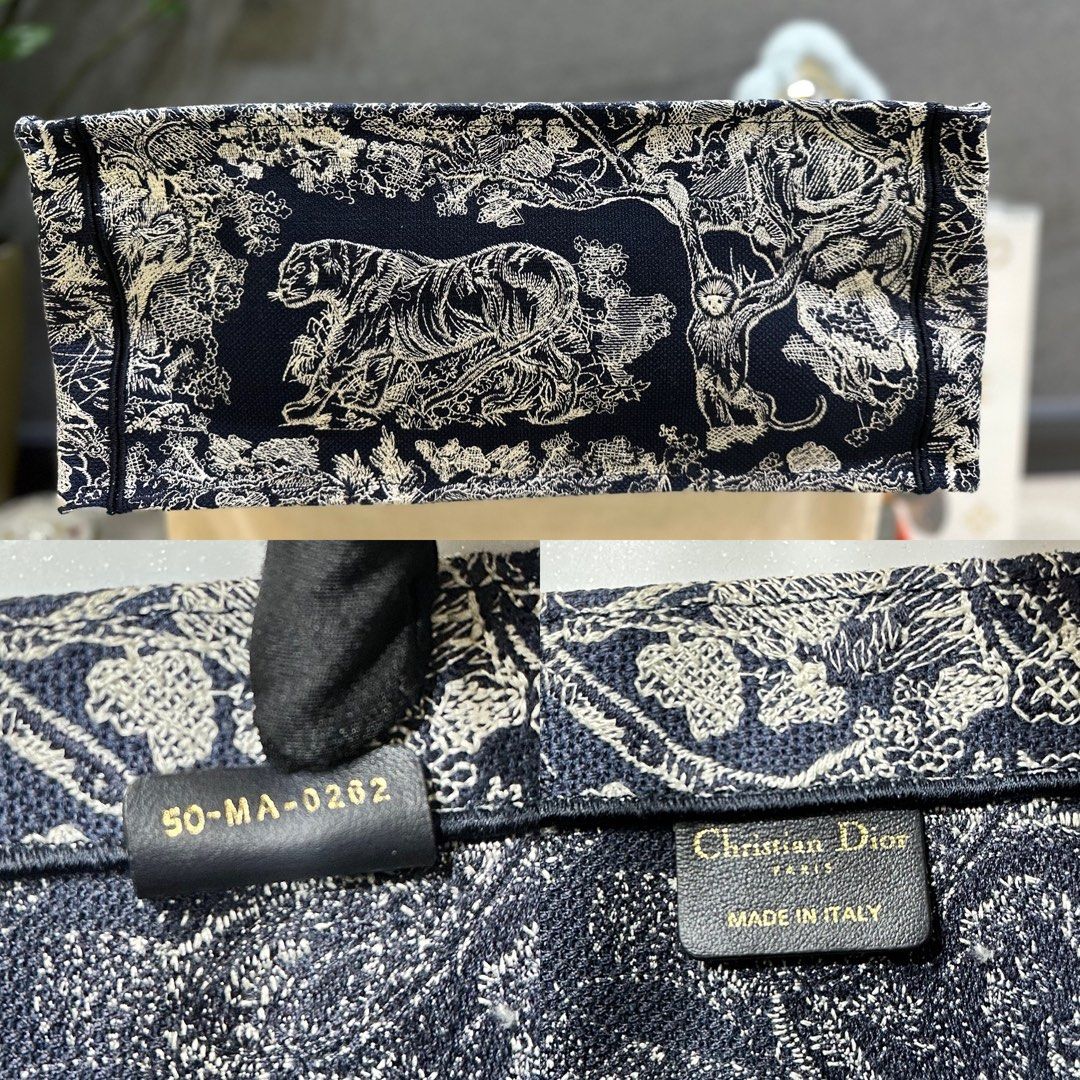 Large Dior Book Tote Ecru and Blue Toile de Jouy Embroidery (42 x
