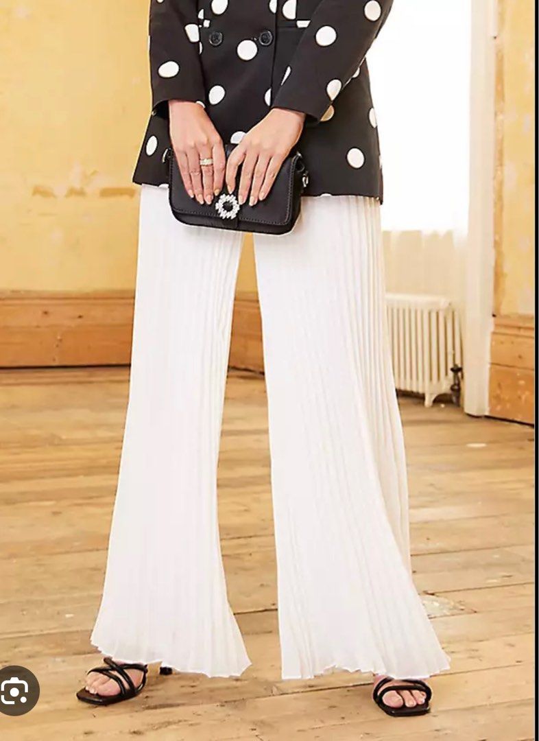 ZARIA White High Waist Wide Leg Classic Pleated Pants – Matea Designs