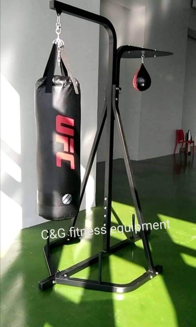 Dual station punching bag stand with heavy bag and speed ball on Carousell