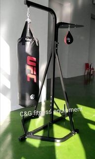 Dual station punching bag stand with heavy bag and speed ball