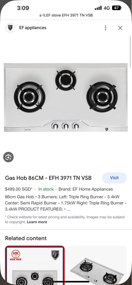 EF Gas stove, TV & Home Appliances, Kitchen Appliances, Cookers on