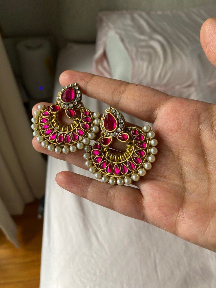 Pink sales ethnic earrings
