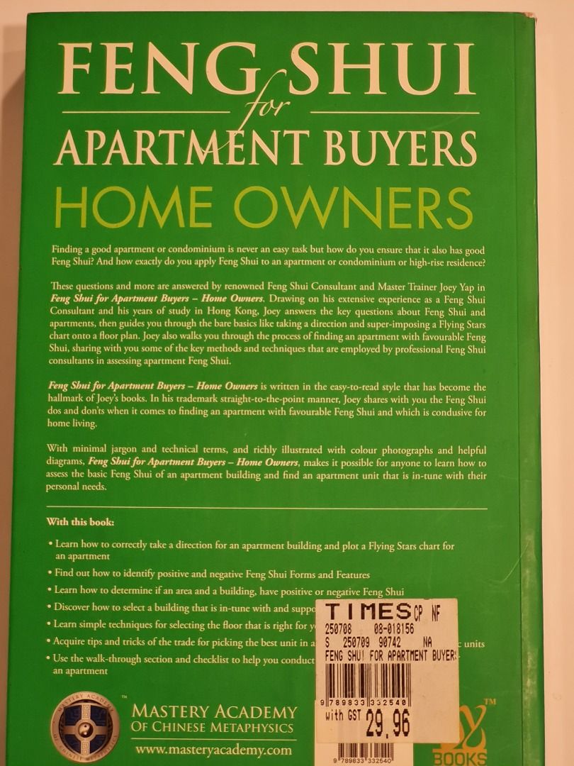 Feng Shui Book Feng Shui For Apartment Buyers Home Owners by Joey Yap